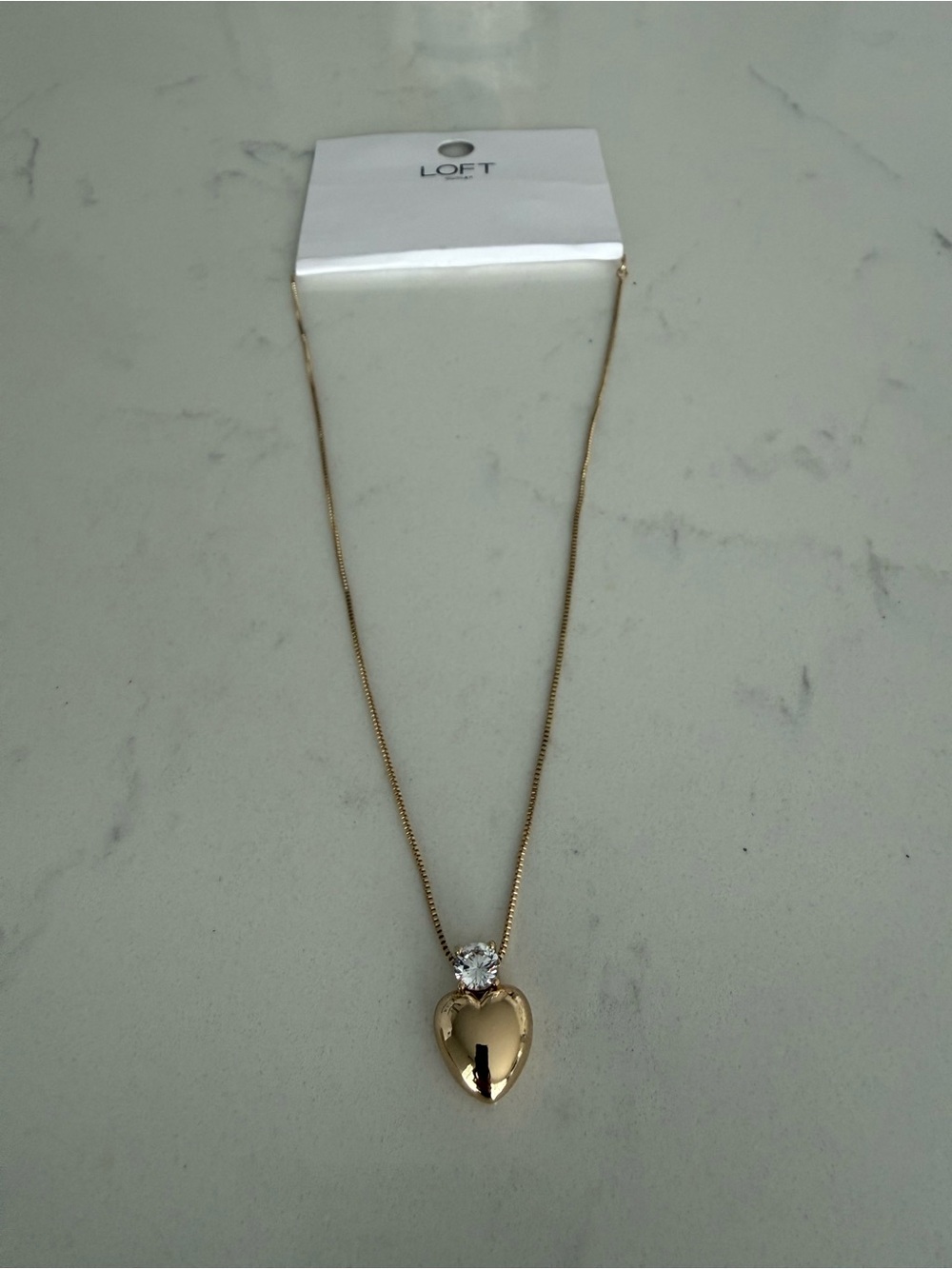 ✨NWT✨ LOFT Gold Heart Pendant Necklace with Clear Stone